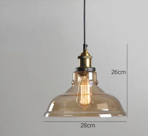 Platine de Plafond 3 Sorties, Ronde ou Linéaire – abat-jour ambré en cloche et douille laiton, hauteur indiquée