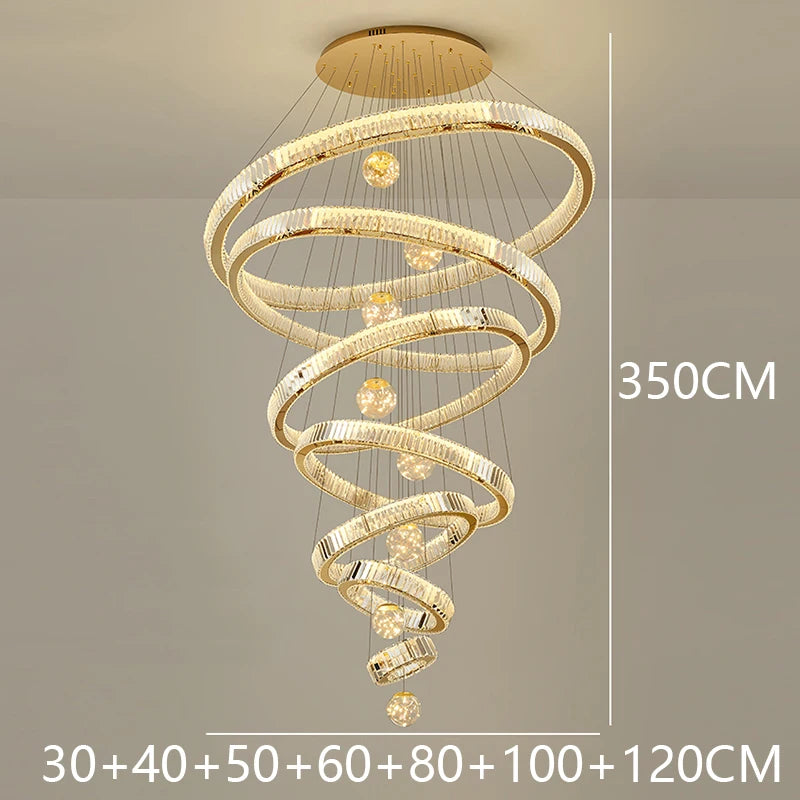 Saturne Lustre Anneaux en Cristal Moderne – Or, 7 anneaux