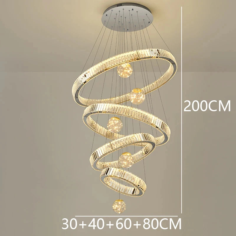 Saturne Lustre Anneaux en Cristal Moderne – Argent, 4 anneaux