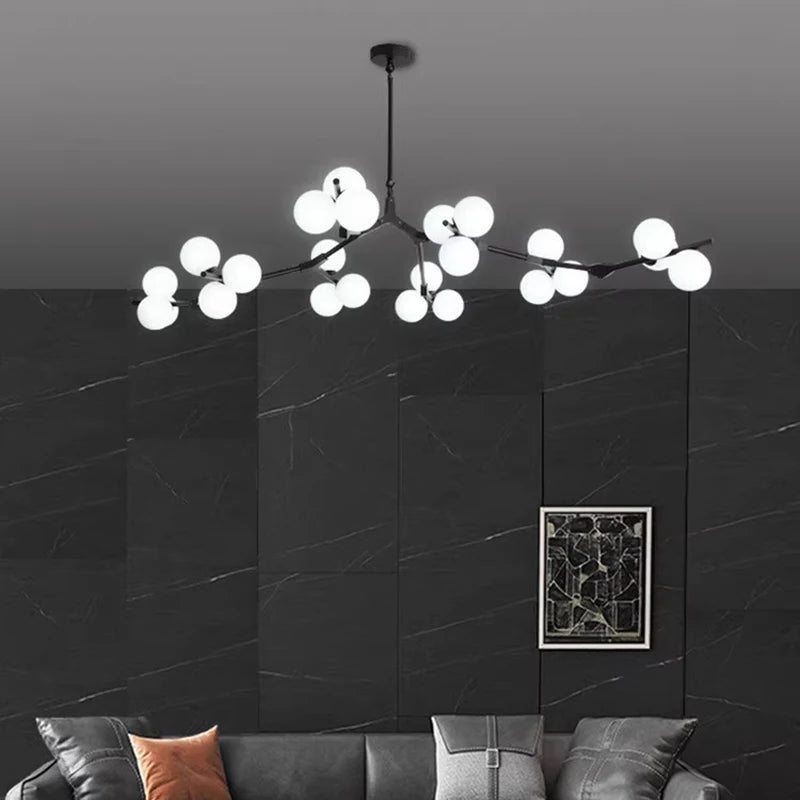 Ramure Lustre Branches à Globes Lumineux – Noir, 24 têtes