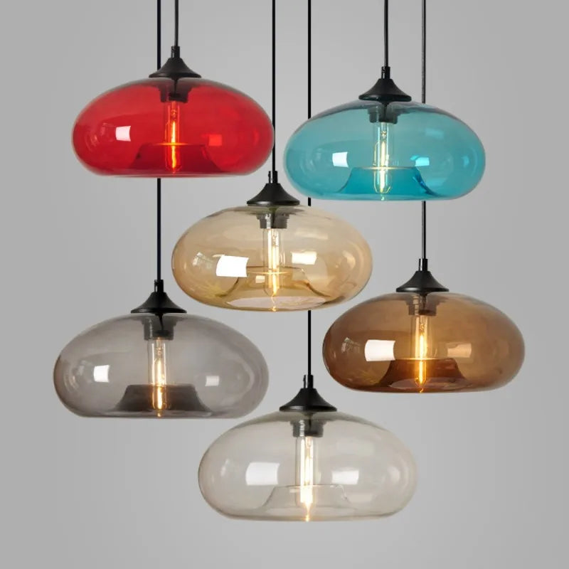 Irisa Suspension Globe en Verre Soufflé, 9 Teintes – grappe de suspensions rouge, turquoise, ambrée, grise et brune