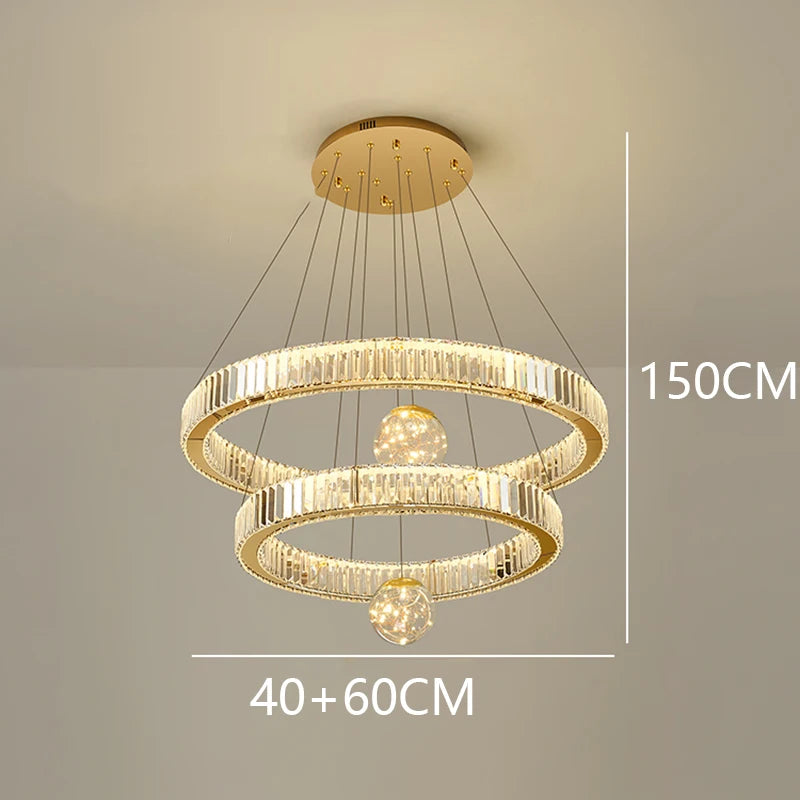 Saturne Lustre Anneaux en Cristal Moderne – Or, 2 anneaux