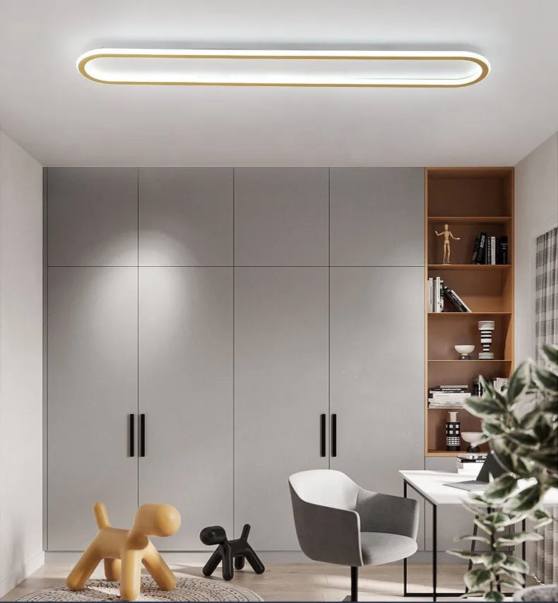 Piste Plafonnier LED Oblong – dans un dressing avec placards gris
