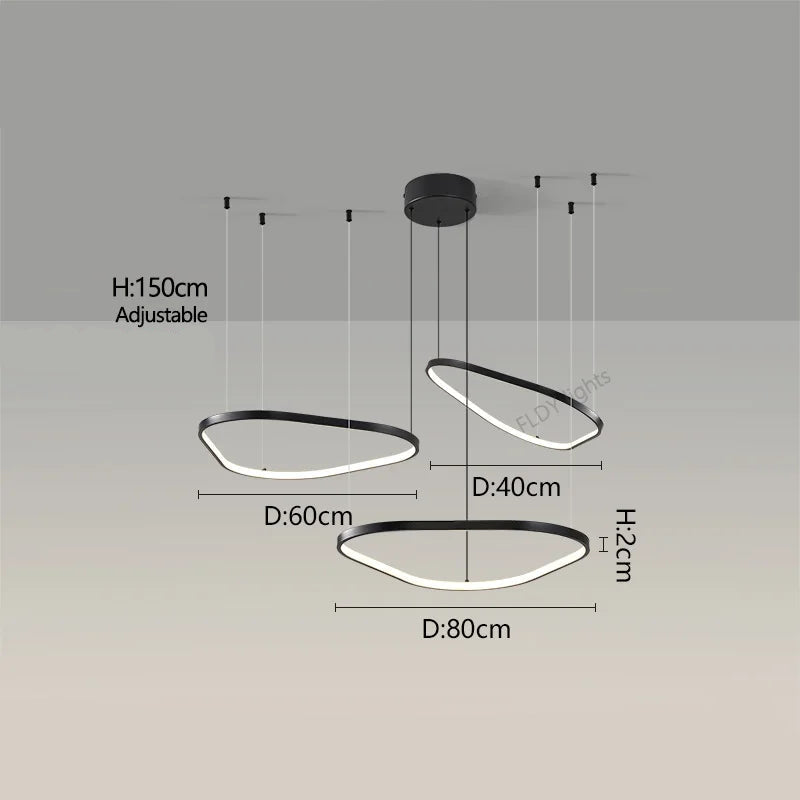 Orbite Trio Lustre 3 Anneaux LED Moderne – Noir