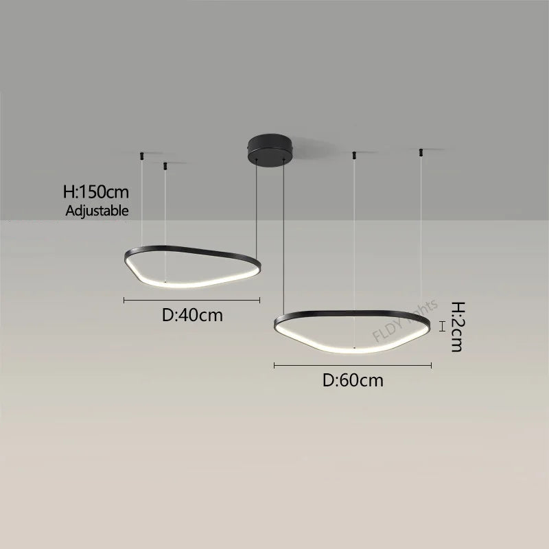 Orbite Duo Lustre 2 Anneaux LED Moderne – Noir, S