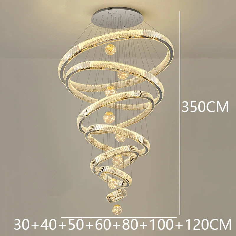 Saturne Lustre Anneaux en Cristal Moderne – Argent, 7 anneaux