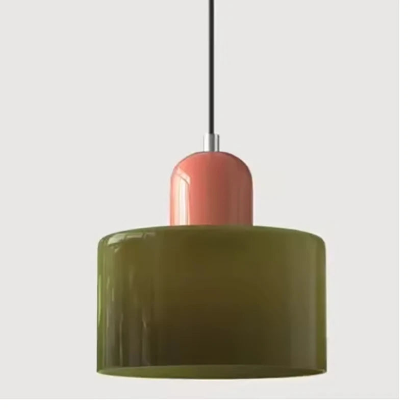 Dolia Suspension en Verre Teinté – Olive, capuchon rose