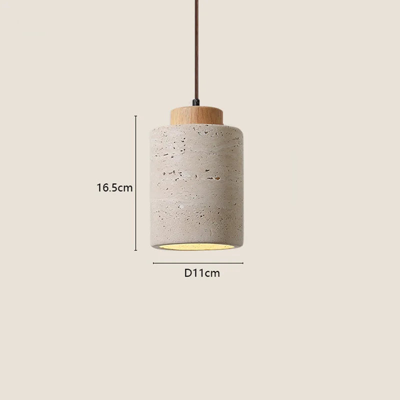 Travertin Suspension en Pierre Naturelle – Long, 16,5 cm, Bois clair