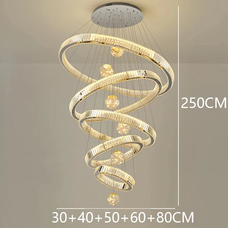 Saturne Lustre Anneaux en Cristal Moderne – Argent, 5 anneaux