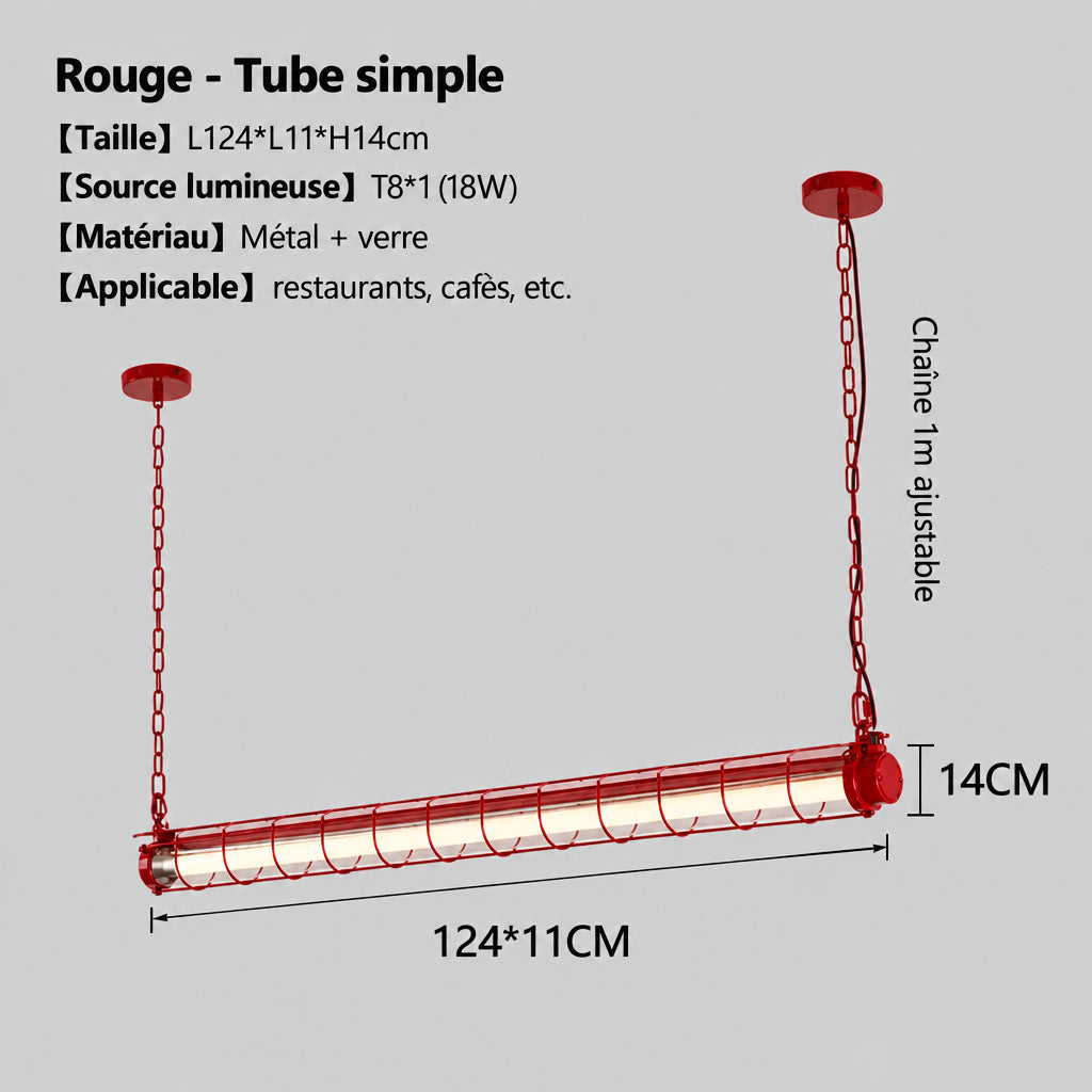 Tubia Suspension Tube en Verre Style Industriel – Tube simple, Rouge