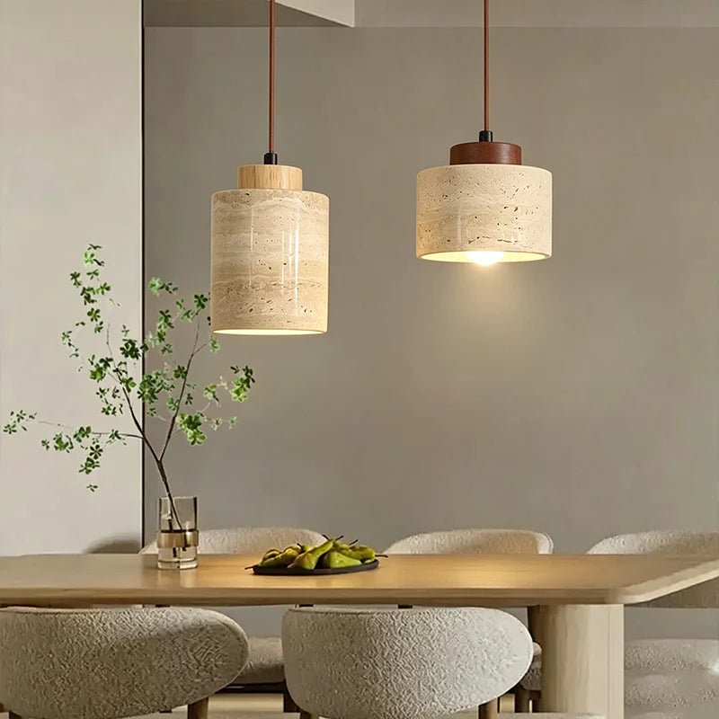 Travertin Suspension en Pierre Naturelle – suspensions au-dessus d'une table avec branchage