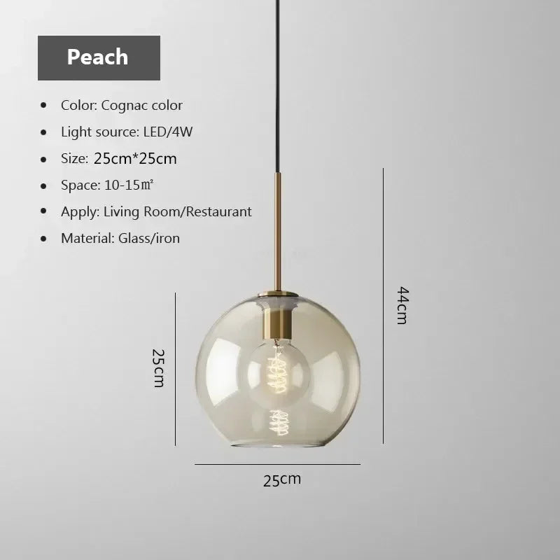 Ambra Suspension en Verre Ambré, 5 Formes au Choix – Pêche, 25 cm