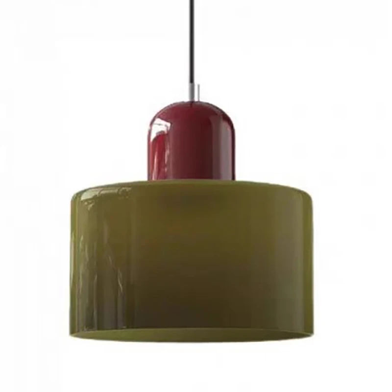 Dolia Suspension en Verre Teinté – suspension olive à capuchon bordeaux sur fond blanc