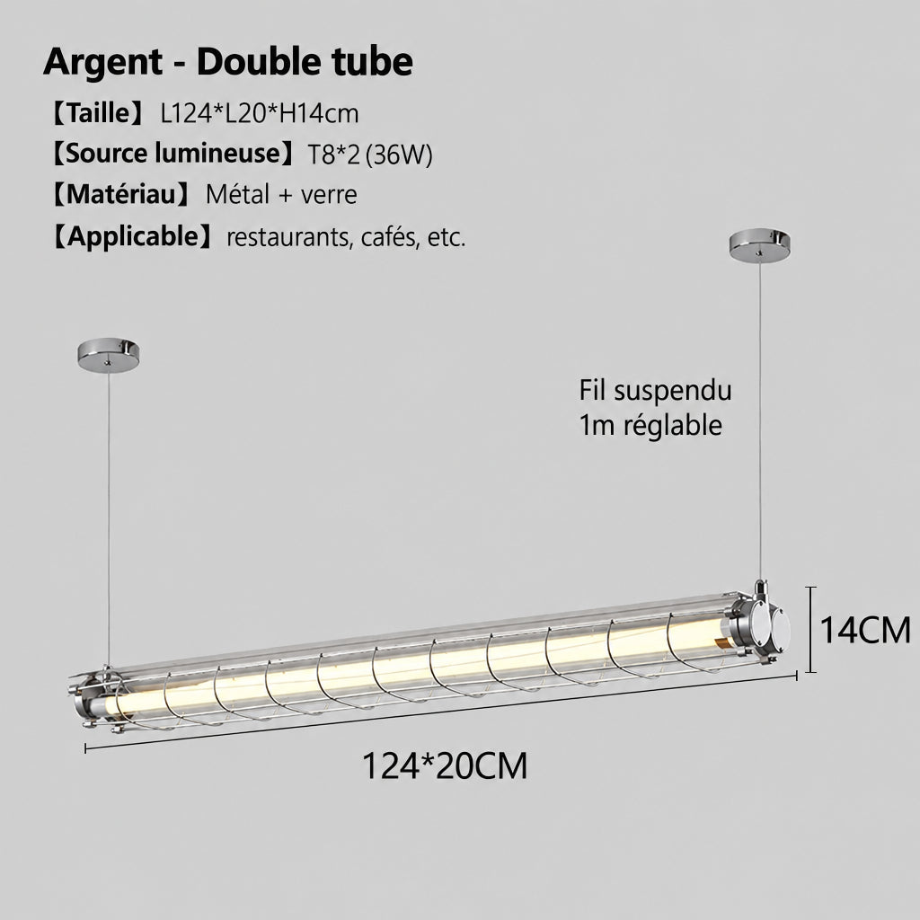 Tubia Suspension Tube en Verre Style Industriel – Double tube, Argent