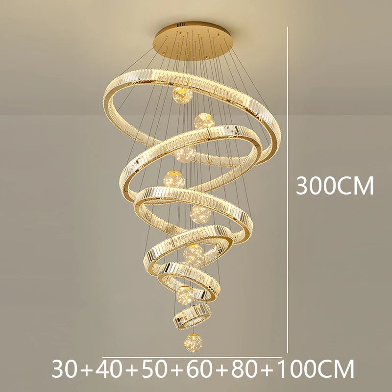 Saturne Lustre Anneaux en Cristal Moderne – Or, 6 anneaux