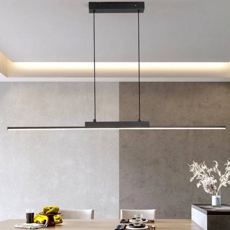 Ligne Suspension LED Linéaire en Aluminium – barre LED noire sous une corniche lumineuse