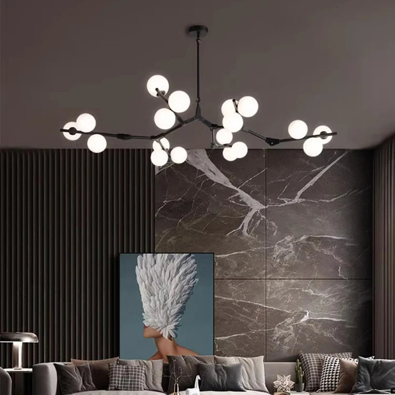 Ramure Lustre Branches à Globes Lumineux – Noir, 18 têtes