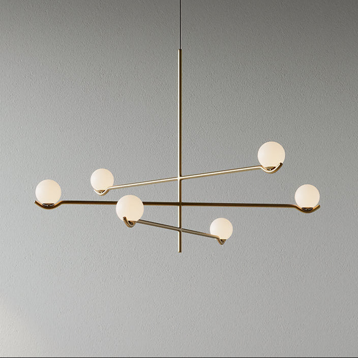 Perla Lustre à Globes en Verre – modèle doré à 6 globes, vue de face