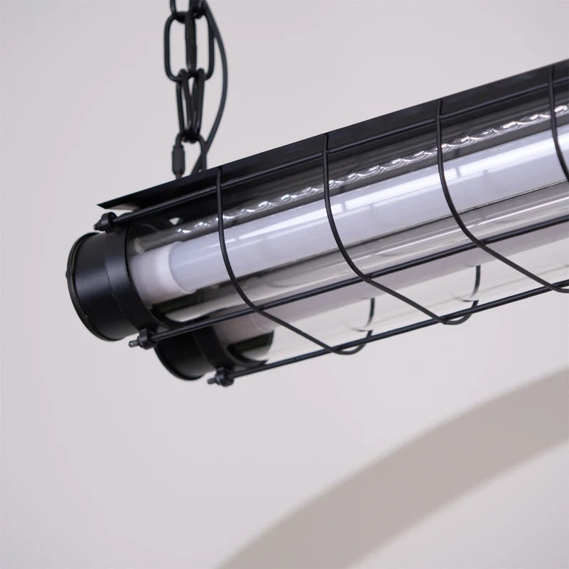 Tubia Suspension Tube en Verre Style Industriel – gros plan de l'extrémité du tube et de sa cage
