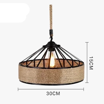 Tambra Suspension Tambour en Corde et Métal – abat-jour allumé avec sa hauteur indiquée