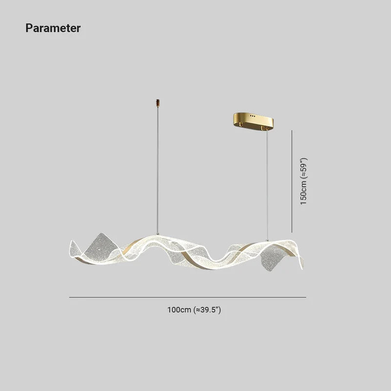 Onde Suspension LED Linéaire en Aluminium – schéma coté de la longueur et de la hauteur