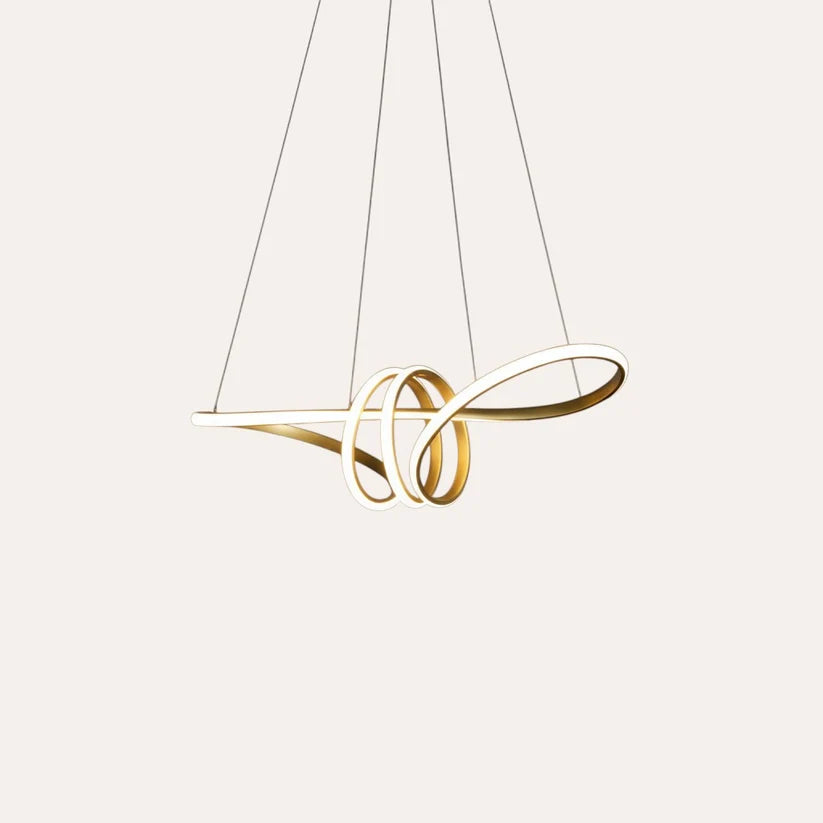 Duolis Suspension Ruban LED Double Doré – ruban LED doré en boucles sur fond blanc