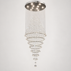 Lustre cascade en cristal finition chrome sur fond clair
