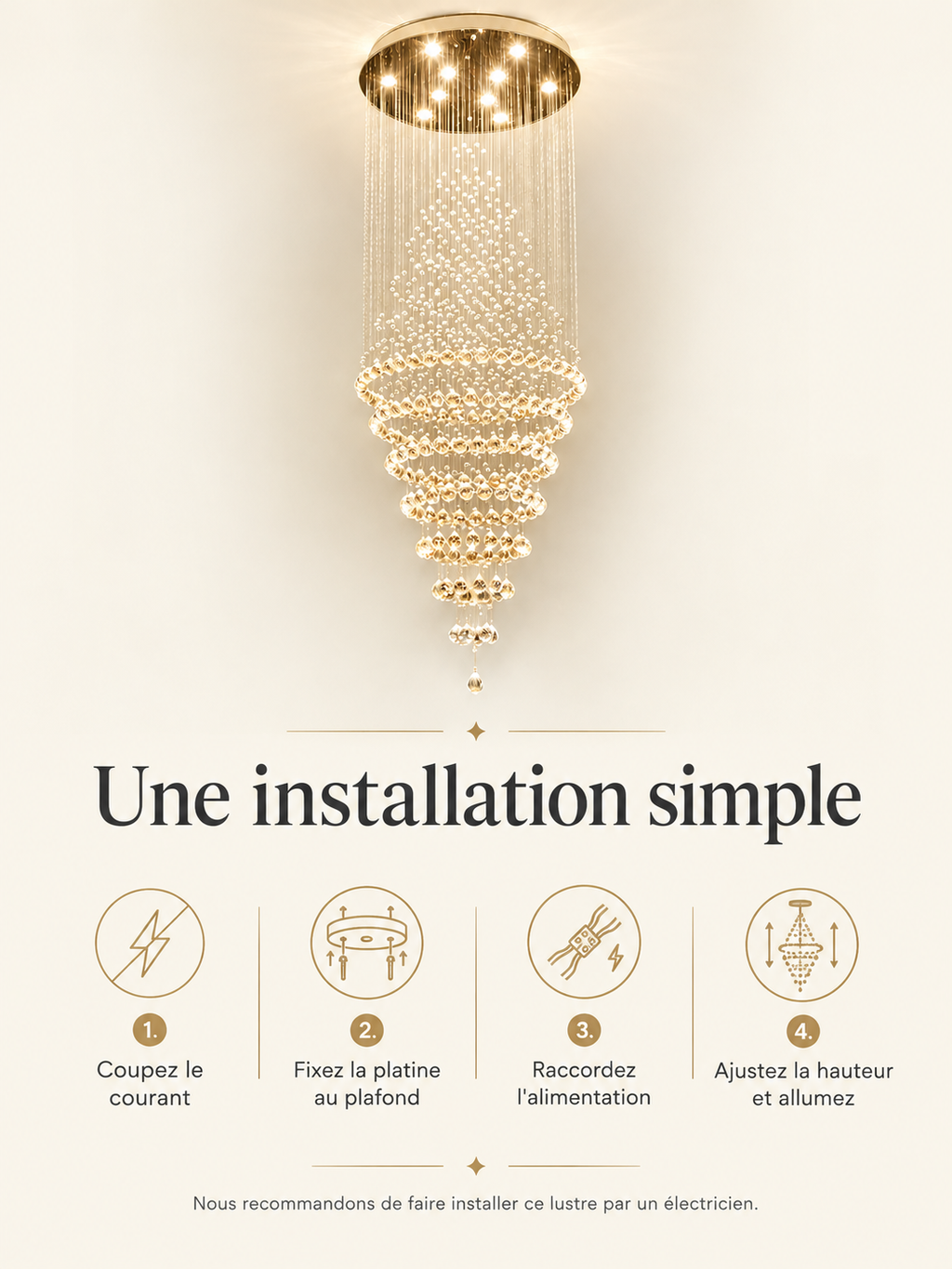 Installation du lustre cascade en 4 étapes