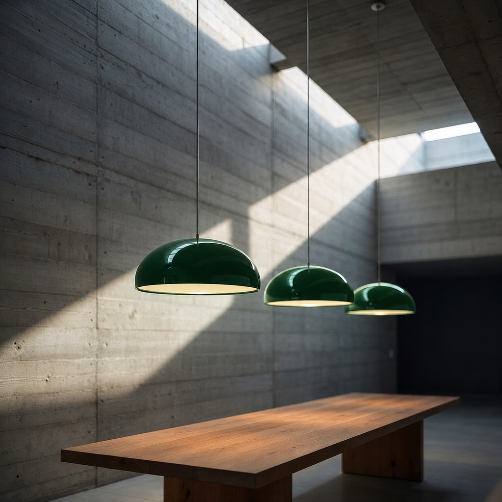 Laquen Suspension Dôme Laqué Moderne – dômes verts devant un mur en béton
