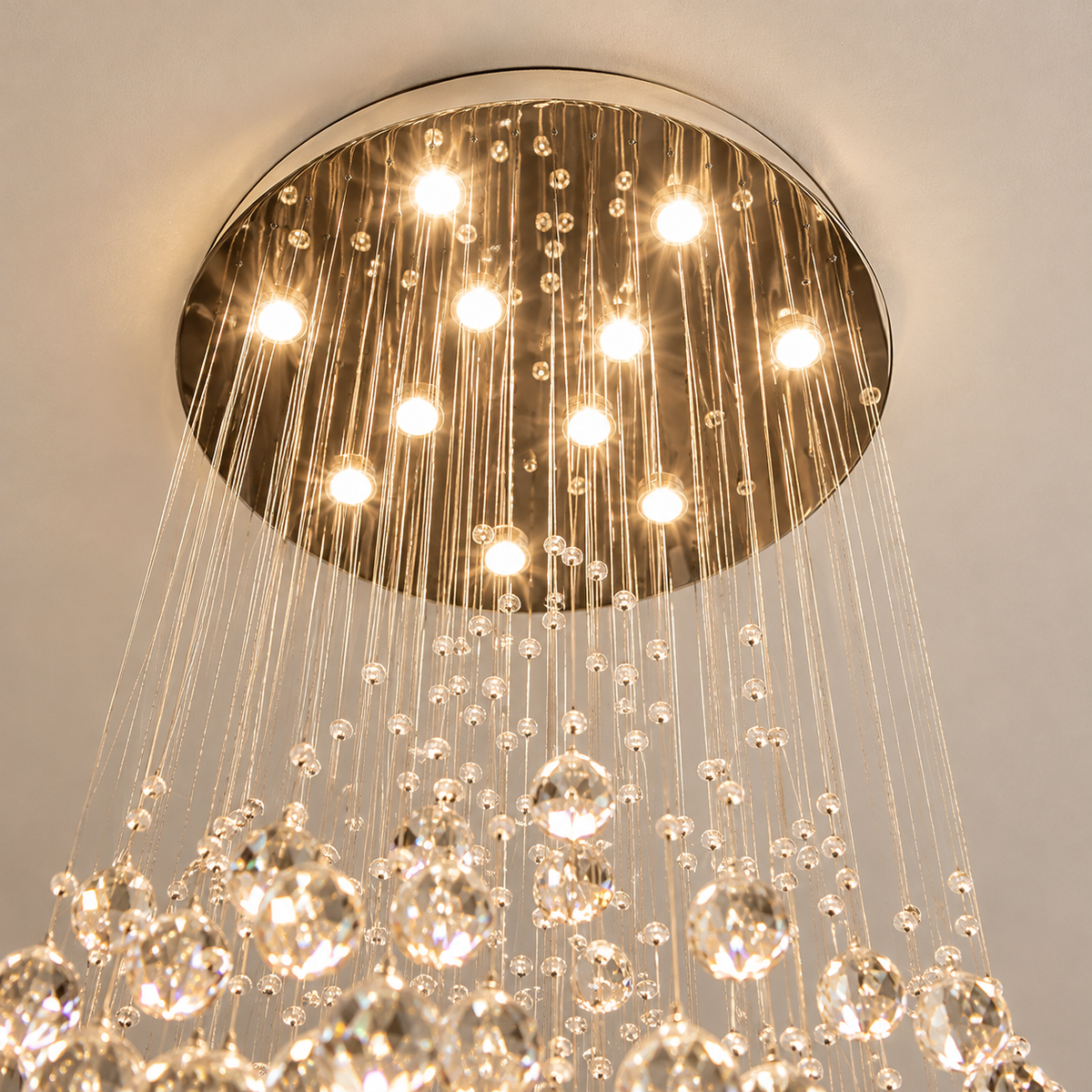 Platine de plafond ronde avec spots LED du lustre cascade