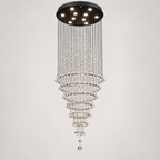 Lustre cascade en cristal finition noire, platine et câbles noirs