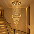 Lustre cascade en cristal avec lumière blanc chaud