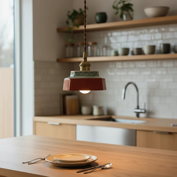 Hexa Suspension en Céramique – suspension terracotta au-dessus d'un évier de cuisine