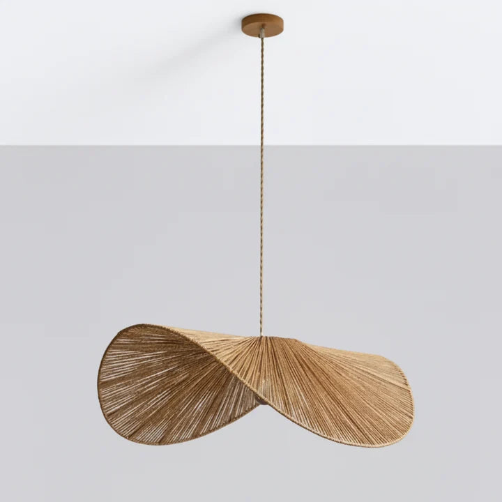 Papyra Suspension en Corde de Papier et Fer – abat-jour tressé suspendu sur fond gris