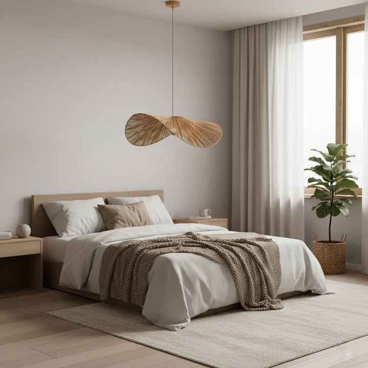Papyra Suspension en Corde de Papier et Fer – dans une chambre au-dessus d'un lit