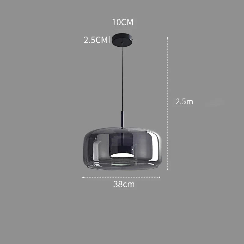 Ambrine Suspension en Verre Fumé ou Ambré, 1 Tête – schéma coté de la version en verre fumé